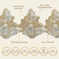 Dentelle en polyester en forme de fleur avec paillettes dorées et argentées, soluble dans l'eau, largeur 8 cm, pour vêtements, chaussures, textiles de maison, décoration