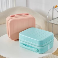 Trousse de Maquillage Portable Rayée en Polyester de 14 Pouces avec Fermeture Éclair, Légère et Durable pour Femmes, Séparation Humide/Sèche, Mignonne, à Suspendre