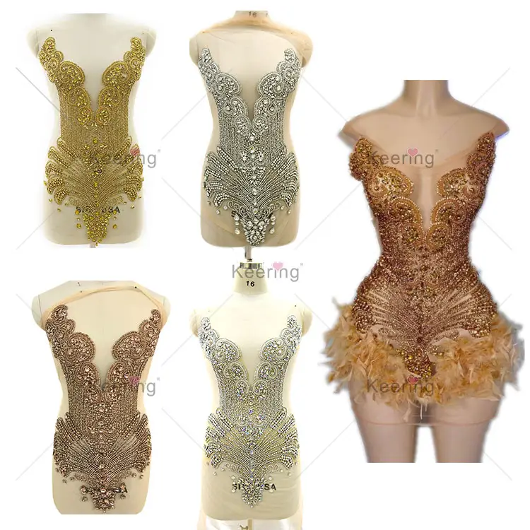 Full body rhinestone applique crystal panel fabric appliques sew on rhinestone dress WDP-245-3