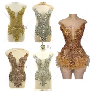 Full body rhinestone applique crystal panel fabric appliques sew on rhinestone dress WDP-245-1