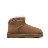 Sepatu Bot Salju Mini Wanita, Ujung Rata, Warna Solid, Hangat, Kasual, Sepatu Bot Setengah Betis, Bahan Atas Suede Nubuck, Lapisan Kulit Domba untuk Musim Gugur dan Musim Dingin