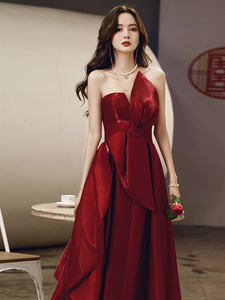 Logo personalizzato gratuito 2022 cina abito da sposa all'ingrosso abito da sposa tessuto da sera abito rosso per le donne sera Plus Size abito da ballo - Product Image 5