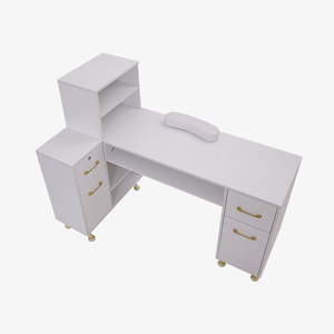 Modern White Nail Desk Table for Salons Wood Furniture with Gold-<b>locked</b> Hand Rest Dust Collector & Stylish Manicure Design - Product Image 6