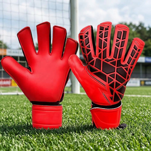 Custom Red Goalkeeper Gloves with Anti Slip Latex Palm <b>for</b> Match & Training OEM Soccer Goalie Gloves Adjustable Wrist Band - Product Image 2