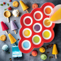 Moule à glace en silicone à 9 cavités Moules à gâteaux en silicone antiadhésifs avec bâton et couvercle pour les morsures d'oeufs Moule à crème glacée