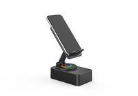 Support de téléphone portable LED à 360 degrés Support de haut-parleur et de chargeur sans fil Alimenté par batterie Compatible avec le bureau mobile et la tablette