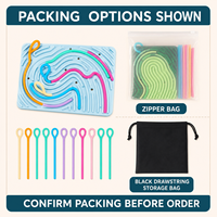 Planche d'activités sensorielles carrée en silicone de qualité alimentaire avec 12 cordes colorées à enfiler et motif labyrinthe pour les enfants de 5 à 7 ans, unisexe