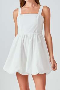 Personalizzato di alta qualità con collo quadrato senza maniche palloncino bianco Mini corto produttore di abbigliamento abbigliamento basso Moq vestito Casual da donna - Product Image 2