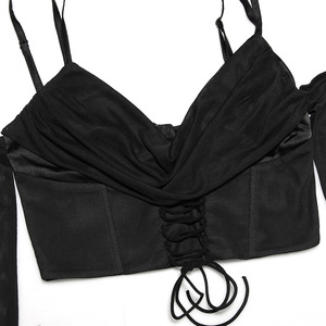 Corsé de manga larga de malla Sexy, corpiño acampanado, capa transparente recortada, forro de satén, cintura delgada, cremalleras invisibles, Tops cortos para mujer - Product Image 6