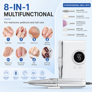 Portable Electric <b>Nail</b> Grinder LED Display Manicure Pedicure Electric <b>Nail</b> Drill with 5 Drill Bits for Salon and Home Use - Product Image 4