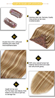 Luxsea Cheveux Humains Vierges Chinois Remy Naturels Lisses Super Double Drawn Blond Clair Naturel Balayage Teinté Sans Couture Clip-in