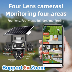 กล้องวงจรปิด V380 4G SIM พลังงานแสงอาทิตย์ ภายนอกอาคาร 4 เลนส์ 4MP ซูมออปติคอล ติดตามมนุษย์ 360 องศา °   กล้องวงจรปิด PTZ ไร้สาย บันทึกภาพได้ 24 ชั่วโมง - Product Image 6