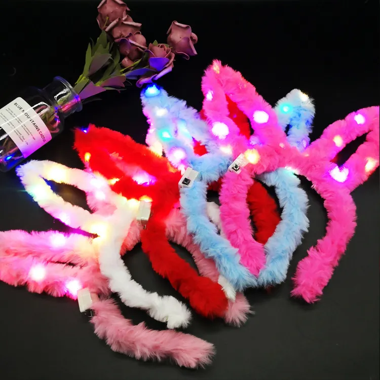 Luminous plush rabbit ears LED Hair band children adult festival stage performance props head accessories toys wholesale