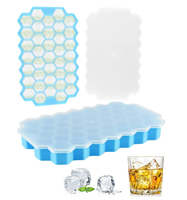 Moule à glaçons en silicone sans BPA, 37 alvéoles, forme polygonale, avec couvercle, boîte à glaçons domestique avec couvercle, petite capacité pour la fabrication de glaçons maison