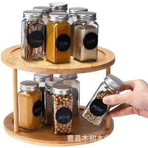Bamboo and wood <b>rotating</b> <b>spice</b> <b>rack</b> storage unit, Lazy Susan 2-tier <b>rotating</b> <b>rack</b> cabinet - Product Image 1