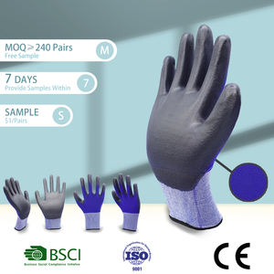 Venta caliente 13G Azul Poliéster Negro PU Guantes de nylon Guantes recubiertos de PU Guantes de trabajo de construcción - Product Image 3