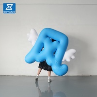 Texte gonflable lettre de mot 3D modèle de caractère chinois créatif gonflable avec des ailes panneau d'affichage publicitaire avec des lumières