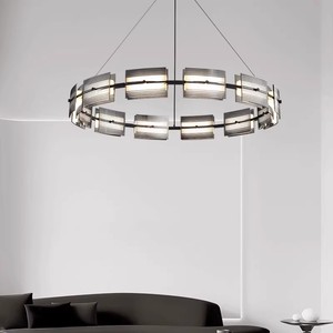 Lampadario LED Moderno Industriale in Ferro e Vetro con Finitura <span class=keywords><strong>Oro</strong></span> e Nero, Luce Calda Protettiva per gli Occhi per Soggiorno - Product Image 2