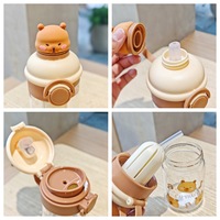 Botella de Agua de Vidrio con Pajita KY, Linda Taza de Vidrio de 400 ml con Diseño de Conejo, Pato, Cerdo, Oso y Panda, con Separador de Té