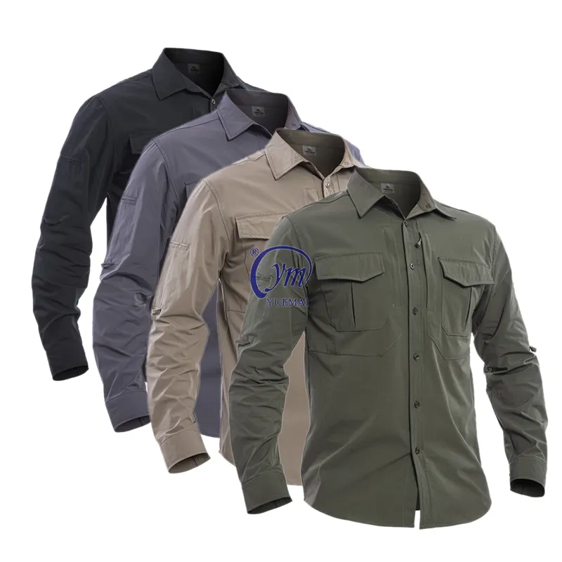 Camisa elástica impermeable transpirable de secado rápido para hombres, protección solar de manga larga para caza y pesca táctica