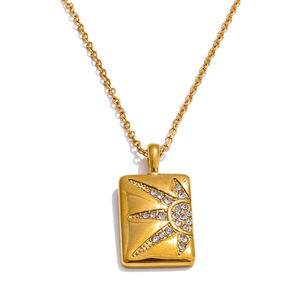 JINYOU 1096 18K chapado en oro PVD cadena Collar joyería estilo caliente con incrustaciones de Zirconia cúbica rectángulo sol patrón colgante collar - Product Image 1
