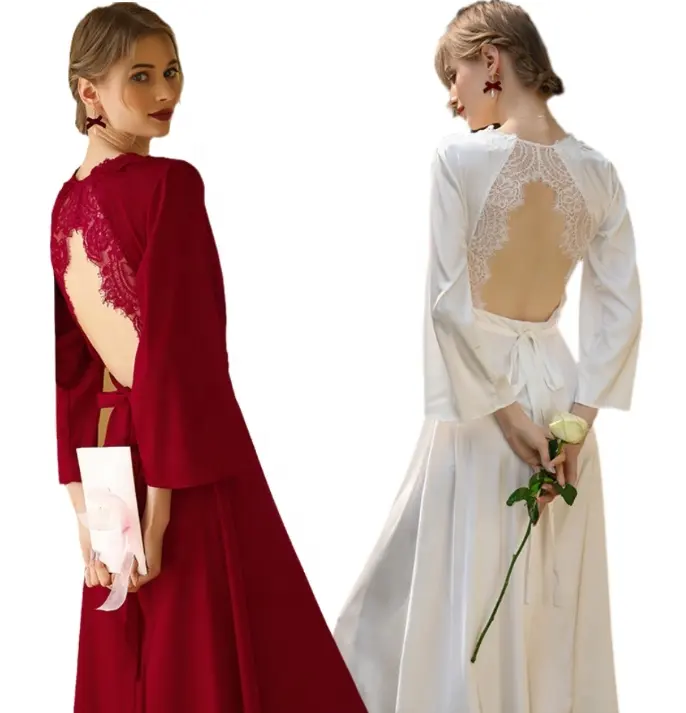 Vestidos de noiva de renda de madrugada de renda sexy personalizados para dama de honra roupões de renda de cetim vestidos de noiva