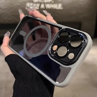Étui de charge sans fil magnétique pour iPhone 16 15 14 13 12 11 Pro Max Plus avec protection de l'objectif, coque rigide semi-transparente