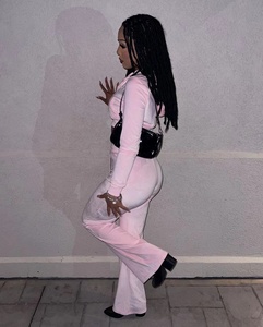 <span class=keywords><strong>GR</strong></span> abbigliamento moda set da <span class=keywords><strong>donna</strong></span> rosa felpa con Zip e cappuccio pantaloni a zampillo velluti tuta personalizzata - Product Image 4