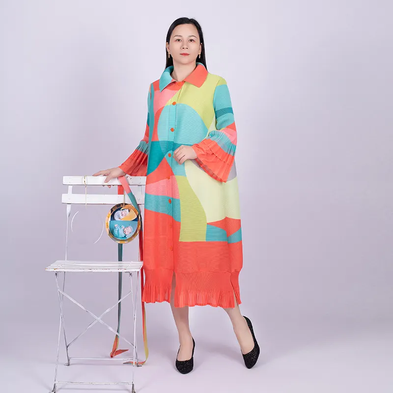 Tianbao – vêtements pliants d'hiver Miyake combinaison géométrique couleur tempérament frais ample grande taille robe pour femmes