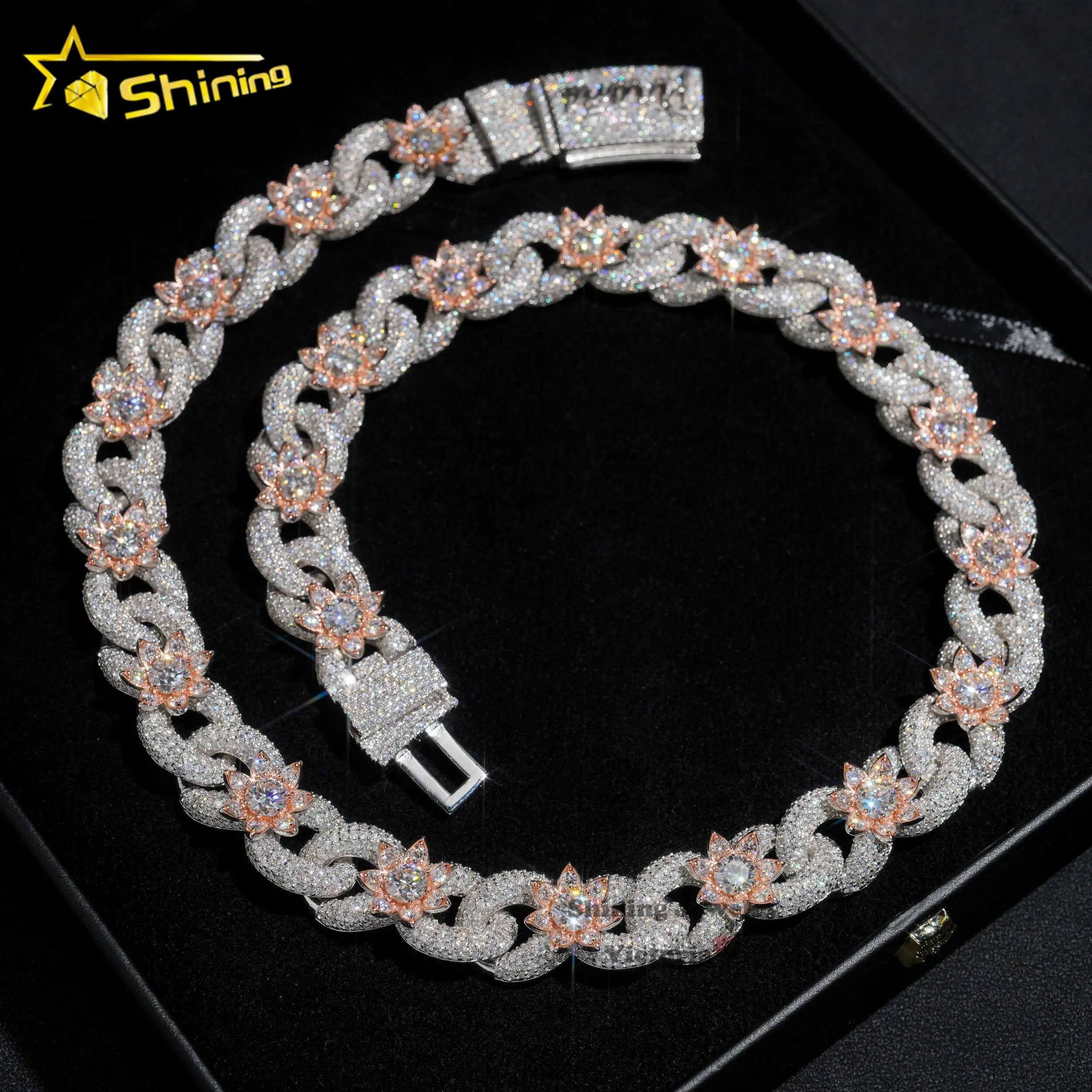 18MM Hip Hop Fine Jewelry Men Necklace Custom Name Lock 925 Sterling Silver Fully VVS Moissanite Diamond Luxury Cuban Link Chain