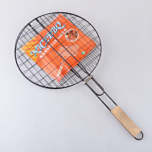 Nicebbq Round Stainless Steel Grill 32cm Diameter With Wooden Handle For Outdoor BBQ Meat Chicken Grilling - Product Image 2