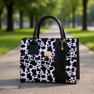 Bolso Tote de Cuero con Estampado de Vaca para Mujer, Marca Fana Kady, Forma Cuadrada, Dos Asas, Bolso de Mano Casual de Lujo con Decoración de Borlas - Product Image 2