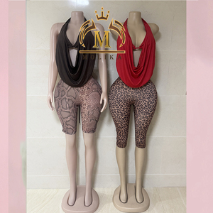 Set di pantaloncini da <span class=keywords><strong>donna</strong></span> alla moda Top camicia senza schienale e pantaloncini leopardati abbinati 2 pezzi Sexy Club due pezzi Set per <span class=keywords><strong>abbigliamento</strong></span> <span class=keywords><strong>donna</strong></span> - Product Image 2