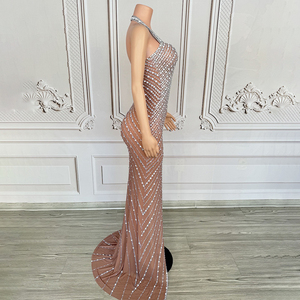 Novance Y4589 fornitori Dropshipping argento strass eleganti abiti lunghi da ballo Sexy con spacco alto abito da donna - Product Image 2