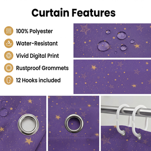 Set di Tende da Doccia Impermeabili con Motivo <span class=keywords><strong>Galassia</strong></span> Viola, Set di 4 Pezzi per Decorazione Bagno con Cielo Stellato, per Vendita al Dettaglio e Distribuzione - Product Image 2