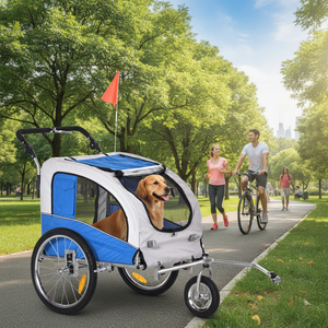 Remorque de vélo pour chien 2 en 1 bleue, confortable, avec auvent et poches de rangement, modèle AL1090, fabriquée en Chine - Product Image 3