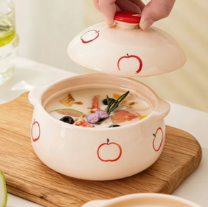 Olla <span class=keywords><strong>de</strong></span> Cerámica para Guisos y Tazón para Pastel con Tapa, Apto para Microondas, Diseño Simple para <span class=keywords><strong>Sopa</strong></span> Infantil - Product Image 2