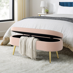 Panca Contenitore Ovale Rosa Flanella 43.5x16x16 con Gambe in Metallo, Pouf per Camera da Letto - Product Image 2