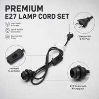 Cordon de lampe étanche E27 avec interrupteur marche/arrêt pour lumières suspendues décoratives de Noël, de mariage et de festival, prise EU 2 broches