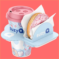 Boîte Combo Personnalisée Café et Biscuits avec Couvercle, Plateau Jetable pour Café à Emporter, Plateau Repas Prêt-à-Emporter, Ensemble Petit-Déjeuner avec Porte-Gobelet