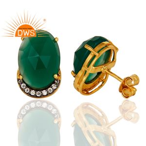 สีเขียวนิลพลอยเพทายชุดต่างหูอินเดียทอง Vermeil ออกแบบเครื่องประดับเงินสเตอร์ลิงต่างหูสตั๊ดขายส่ง - Product Image 2