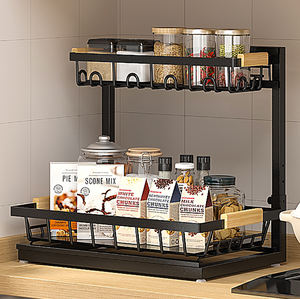 L자형 이중 금속 싱크대 하부 정리대 다용도 수납 선반 (캐비닛용, 블랙) - Product Image 4