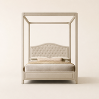 Lit à baldaquin capitonné en tissu de luxe, fait main, moderne, avec tête de lit en forme de dossier de chameau et capitonnage diamant, tailles King et Queen, avec rangement intégré, pour hôtels de charme