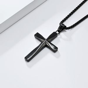 Collana da uomo alla moda con ciondolo a croce semplice in acciaio inossidabile, gioielli religiosi geometrici nuovi all'ingrosso - Product Image 6