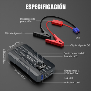 Arrancador de Coches Portátil Digital de Litio de 12V, Banco de Energía con Corriente Máxima de 3200A, Luz LED - Product Image 4