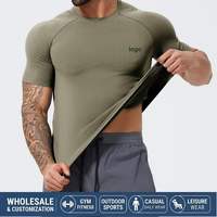 T-shirts de sport pour hommes, coupe ajustée, compression, manches courtes, manches raglan, t-shirts unis, OEM personnalisés