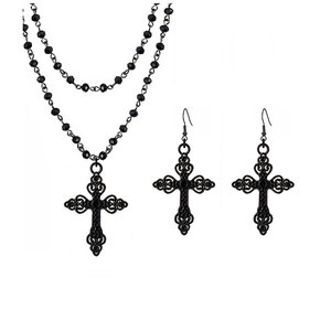 Usine Noir Cristal Chaîne Collier Bijoux Gothique Halloween Noir Étoile Lune Croix Chauve-Souris Pendentif Collier Cadeau pour Femmes Hommes - Product Image 1