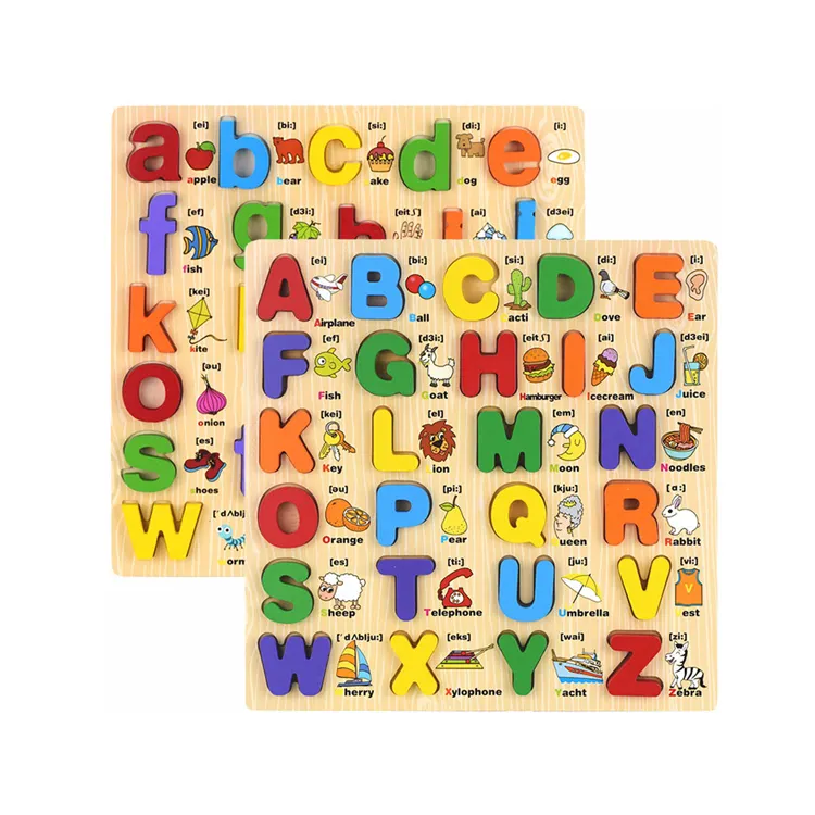 高品質のカラフルな初期教育アルファベット認知カスタムデスクトップパズルおもちゃ卸売モンテッソーリ教育木製