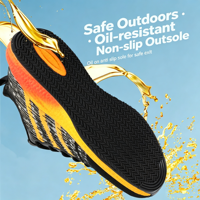 Chaussures de course et de marche respirantes pour hommes, noires, en tricot, avec logo personnalisé, semelle épaisse à rayures orange, vente en gros directe usine