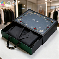 Boîte à tiroir rigide de luxe personnalisée pour Noël avec poignée en ruban, emballage cadeau en carton pour costume et cadeaux haut de gamme